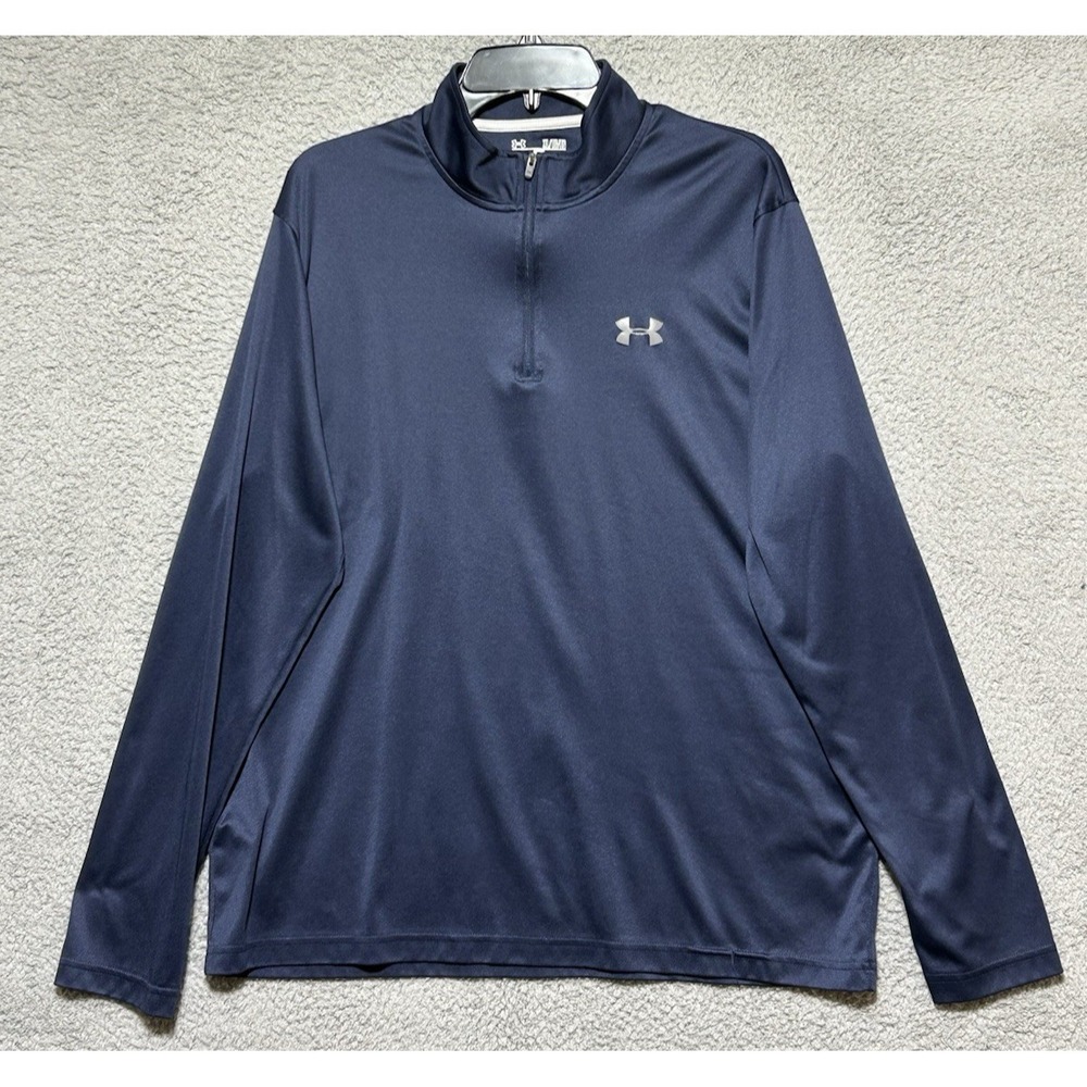 Under Armour HeatGear ¼ Zip Pullover Mens XL Dark Blue Long Sleeve Shirt Loose
